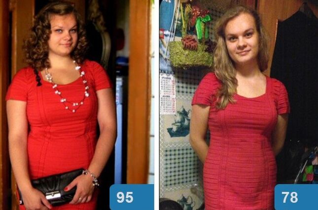 الفتاة قبل وبعد فقدان الوزن في 4 أسابيع على حمية ماجي